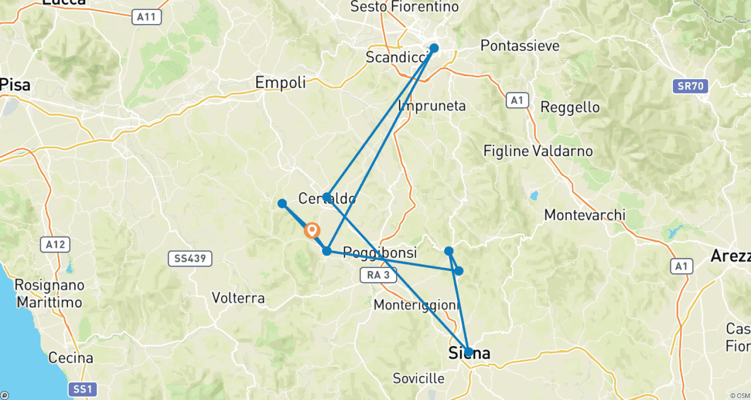 Mapa trasy: Wędrówki po Toskanii i Wina Chianti