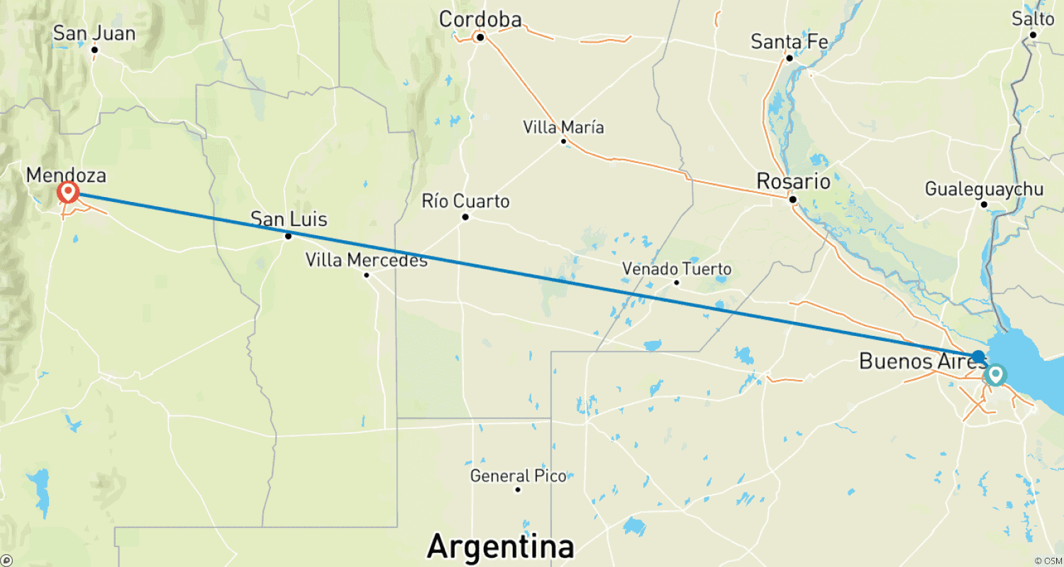 Mapa trasy: 7-Day Buenos Aires & Mendoza Experience