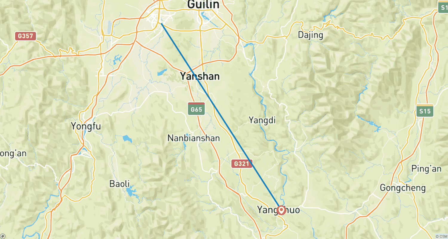 Mapa do percurso de Excursão de 4 Dias: O Melhor de Guilin em Grupo Pequeno (Máx. 16) | Aventura de Pacote na China
