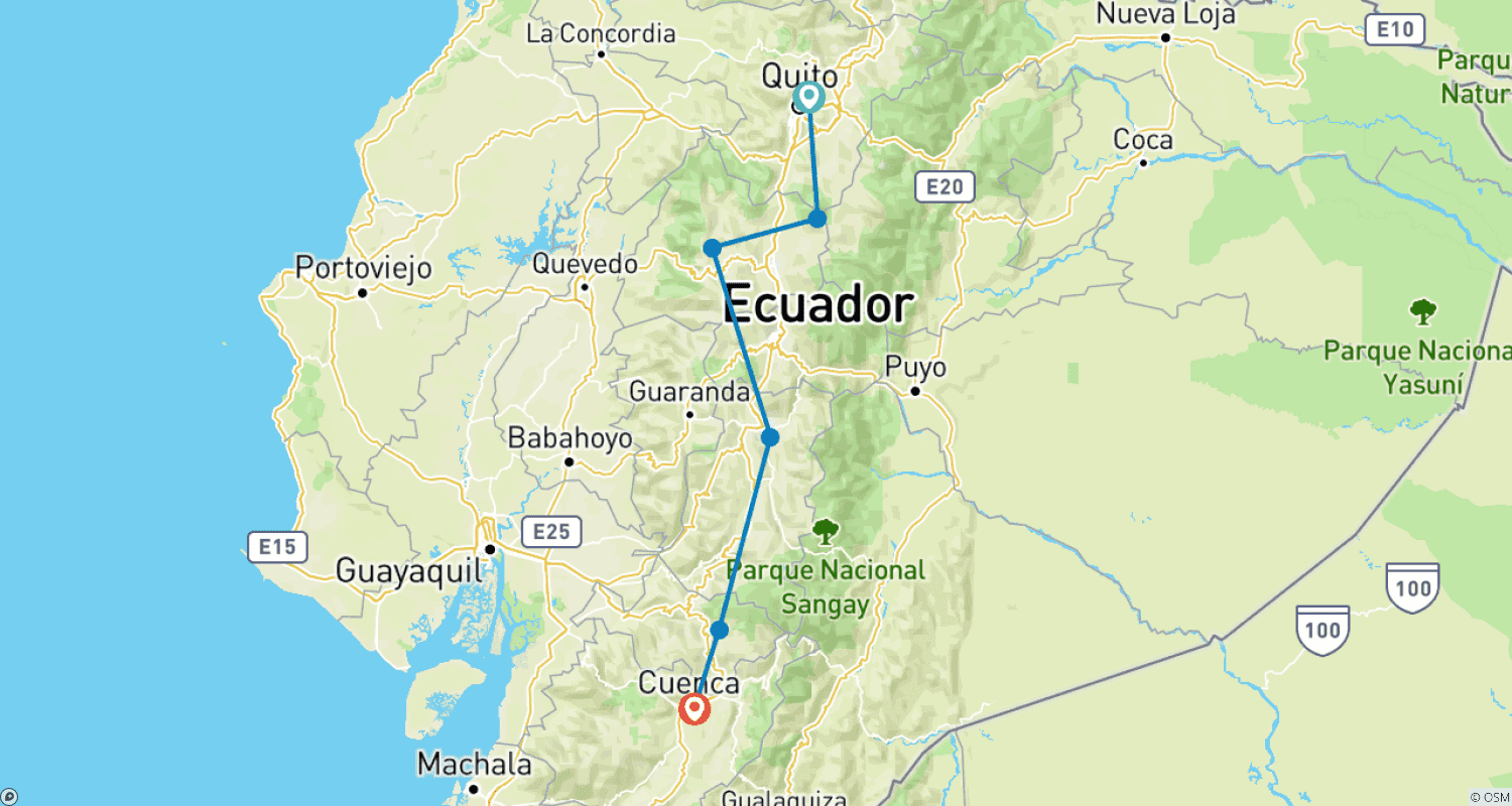 Mapa do percurso de 6 Days in the Ecuadorian Highlands: Cotopaxi, Quilotoa, Ingapirca and Cuenca, Private Tour