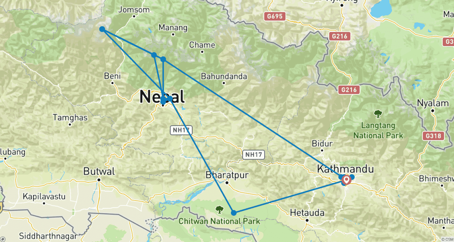 Nepal Adventure Tour - 7 Daysのルートマップ
