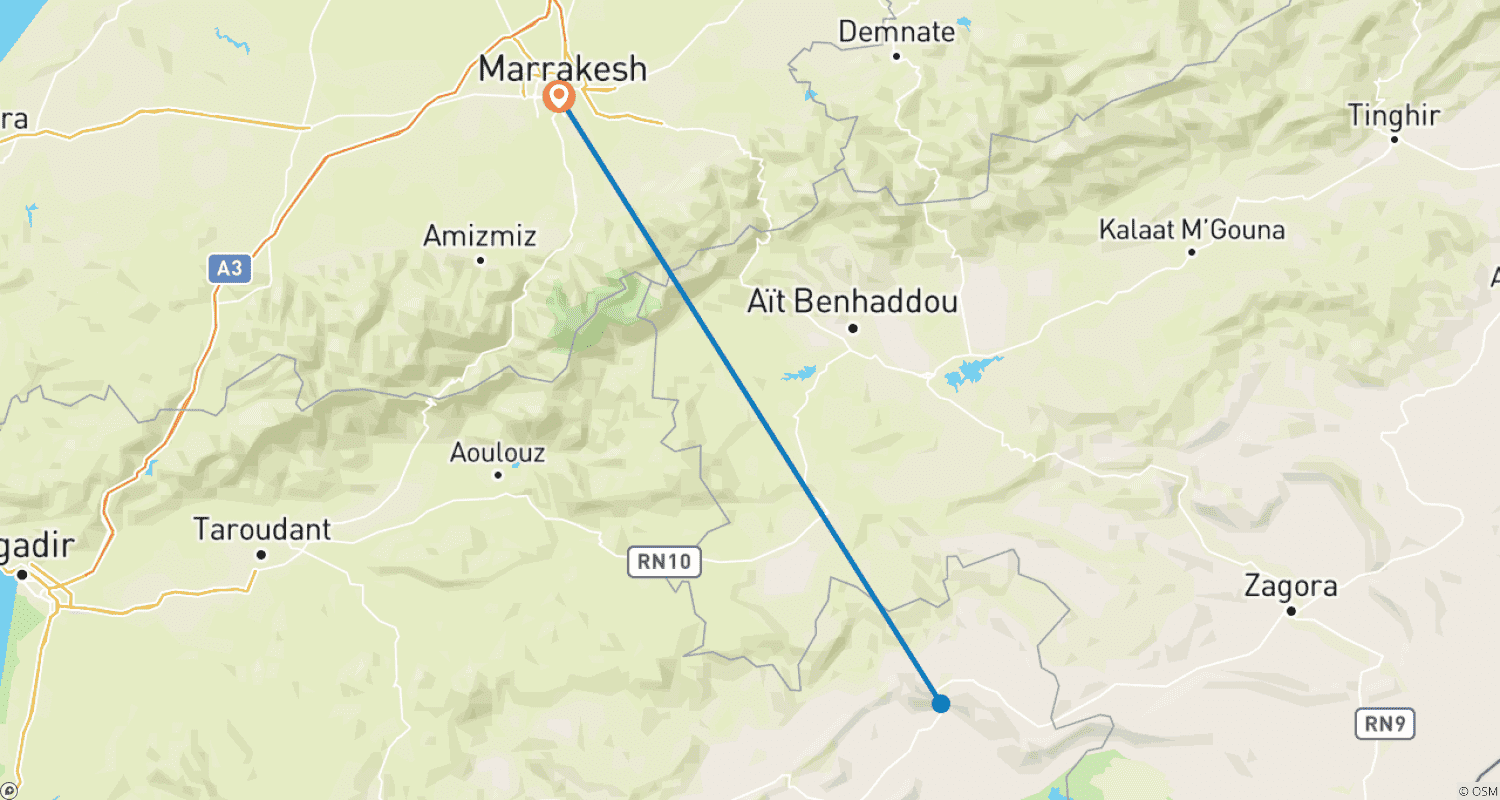Mapa trasy: 4-Day Erg Chigaga Adventure