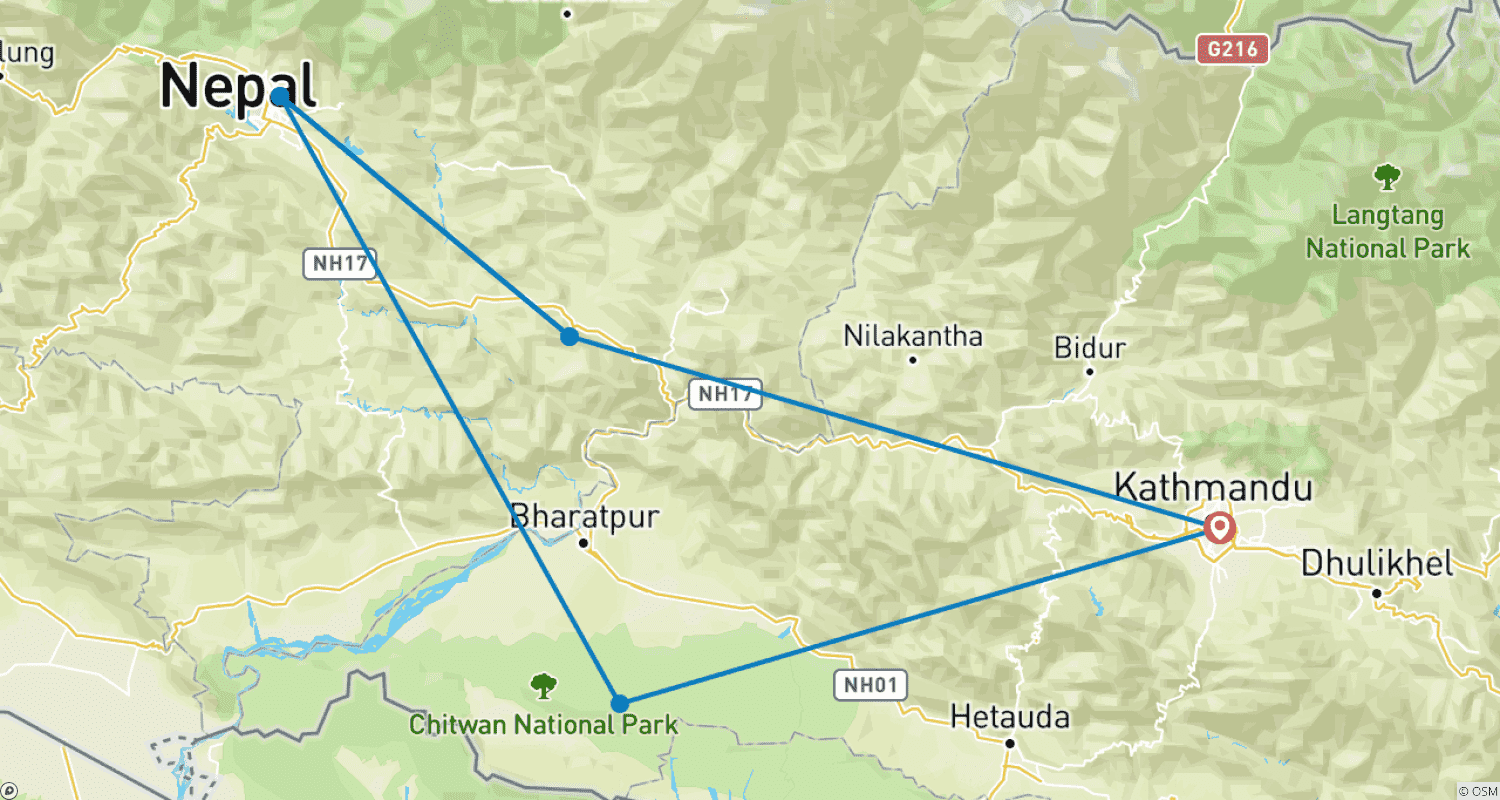 Mapa trasy: Nepal Golden Triangle Tour