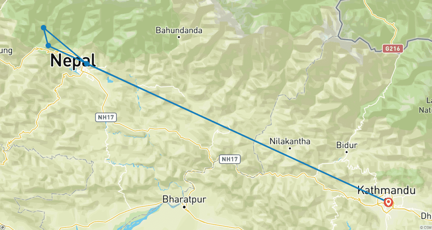 Mapa trasy: Luksusowa wycieczka po Nepalu z Ghandruk Trek dla seniorów