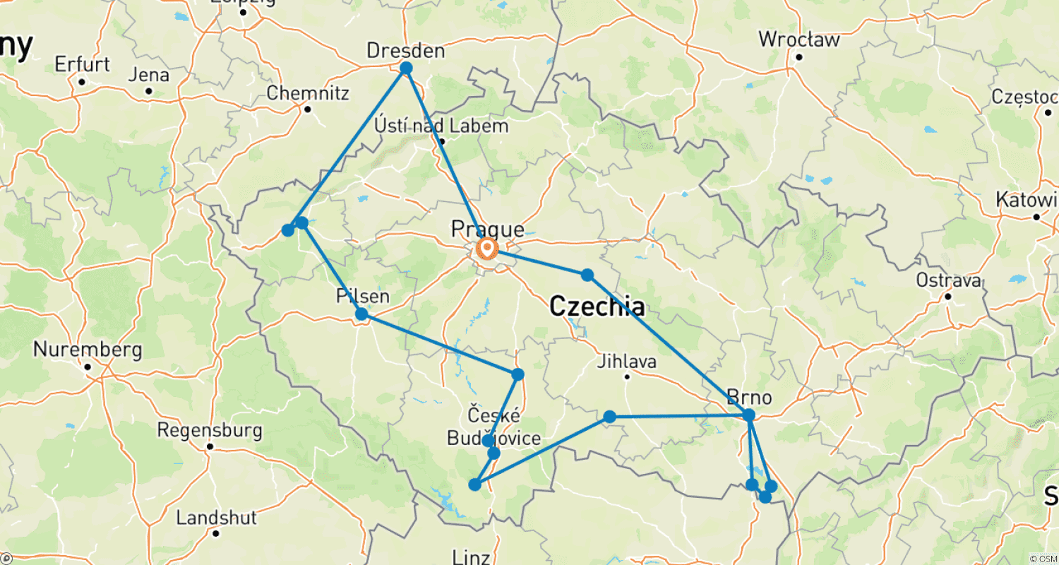 Mapa trasy: Całe Czechy