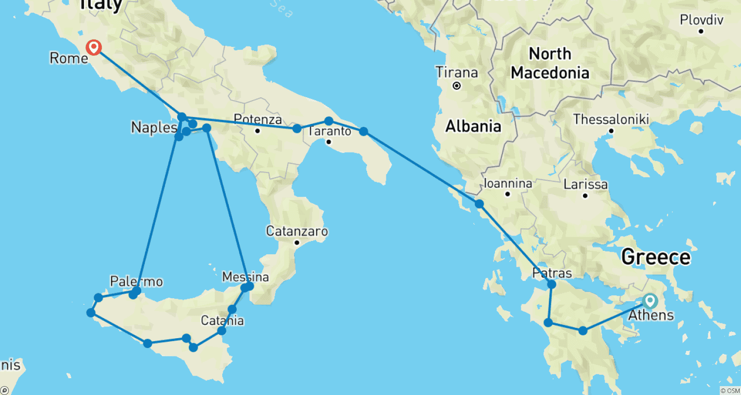خريطة مسار Mediterranean Odyssey Greece to Italy Venture - 13 days