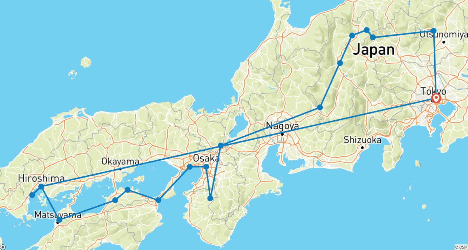 Mapa trasy: Podróż przez serce i duszę Japonii - 11 dni