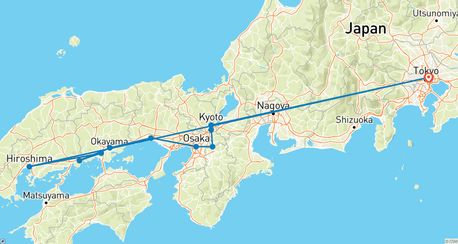 Enchanting Exploration of Japan's Treasures - 7 daysのルートマップ