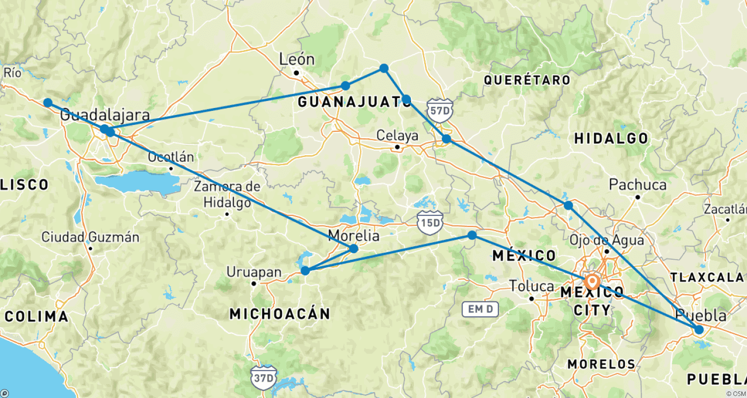Captivating Cities and Culture of Mexico - 9 daysのルートマップ