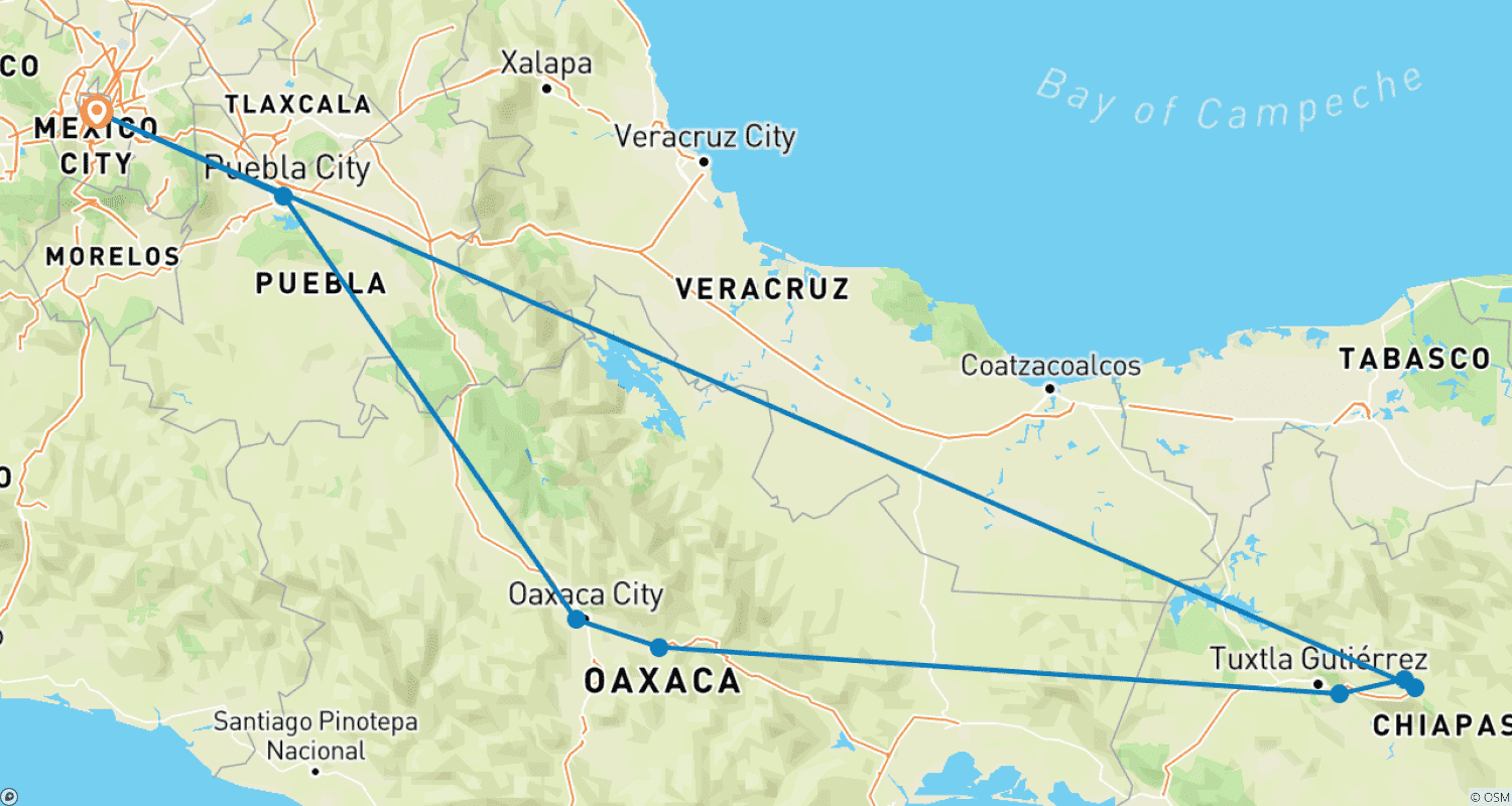 خريطة مسار Cultural Odyssey Through Mexico's Heart - 8 days