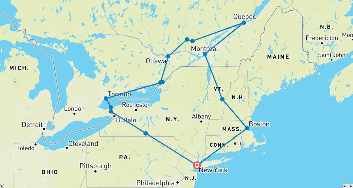 خريطة مسار Journey Across Iconic North America - 12 days