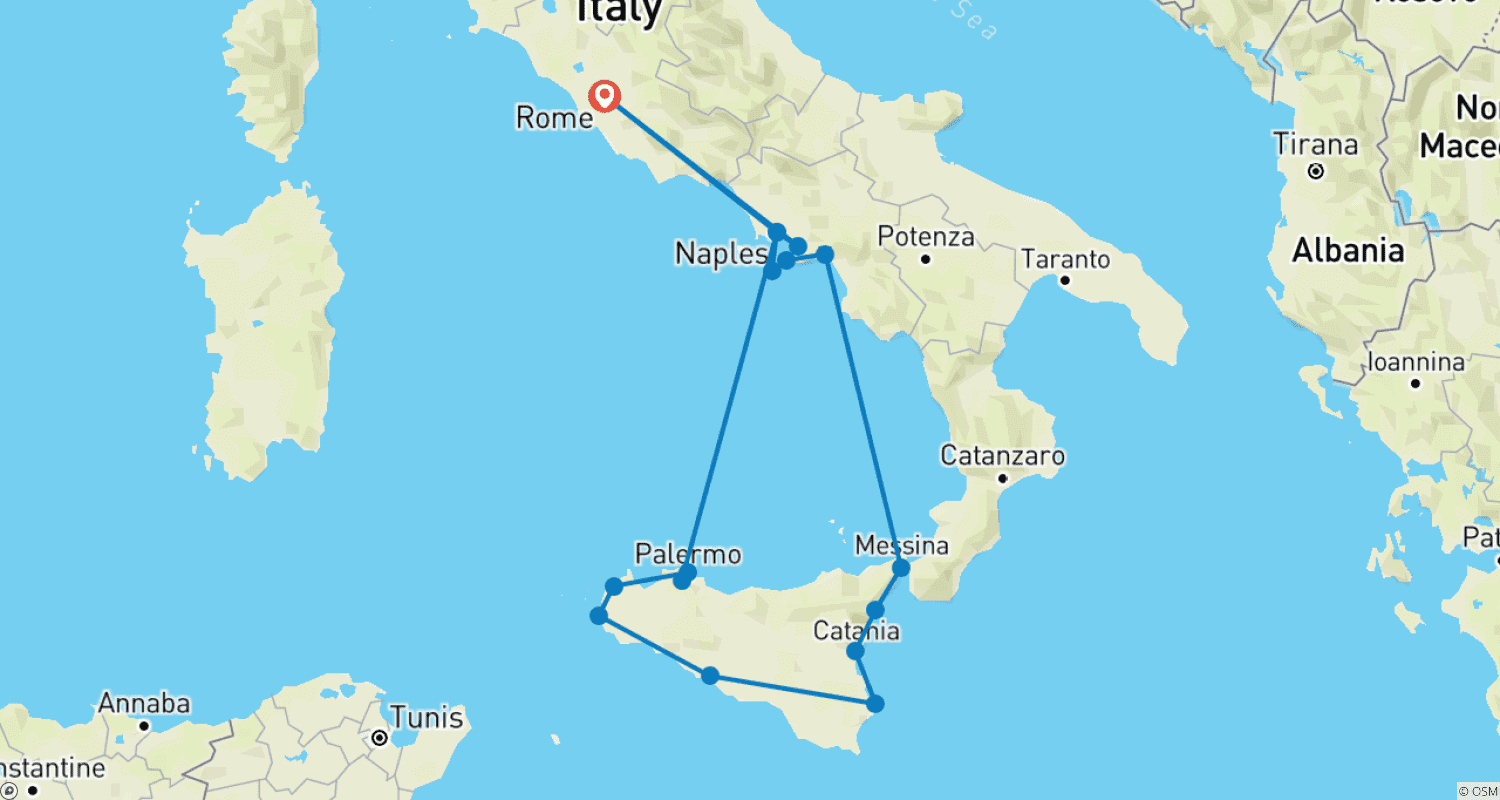 Mapa do percurso de Sicily and Southern Italy