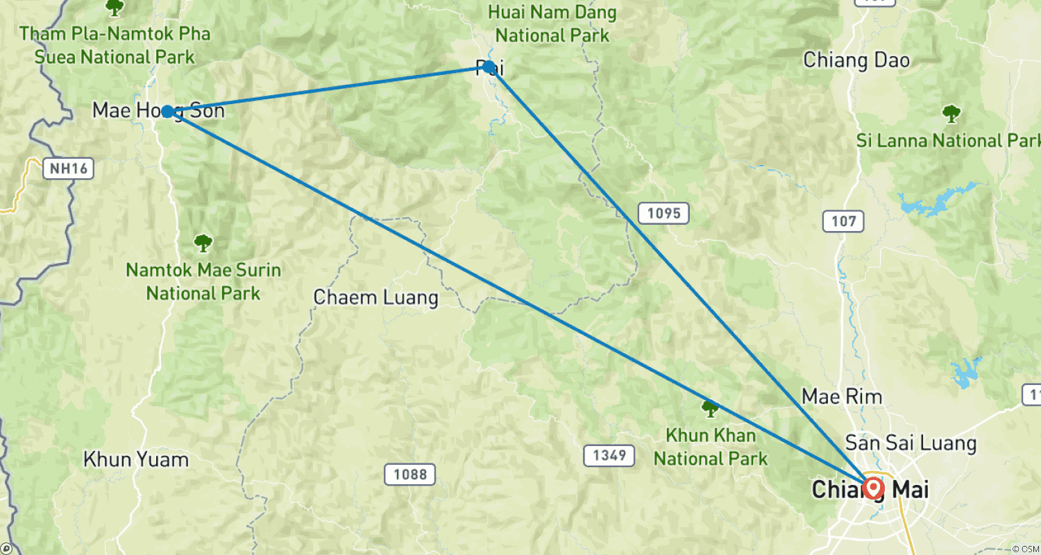 Mapa trasy: Malownicza podróż z Chiang Mai do Mae Hong Son