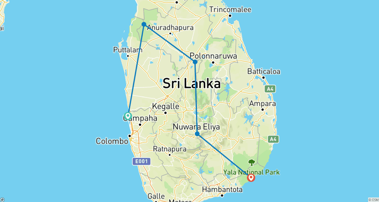 Mapa trasy: Sri Lanka: W Głąb Dzikiej Przyrody
