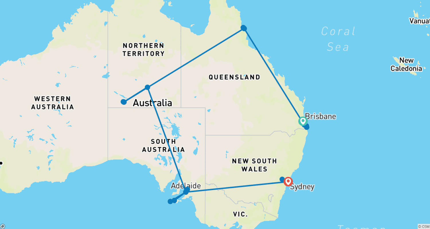 Mapa trasy: ADAC Special: Obiekty Światowego Dziedzictwa Australii
