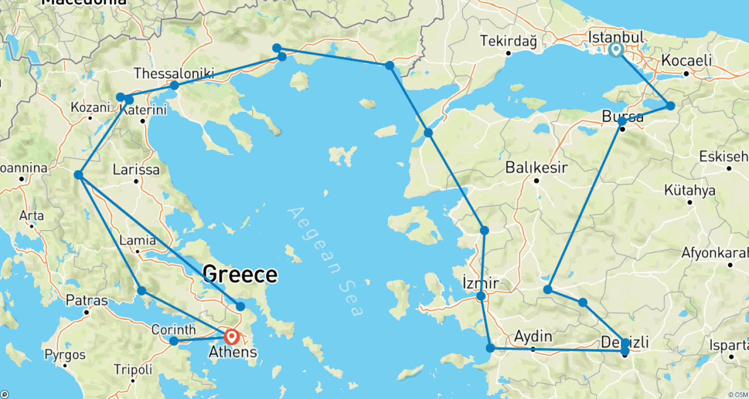 Mapa trasy: ŚLADAMI ŚW. PAWŁA W GRECJI I TURCJI