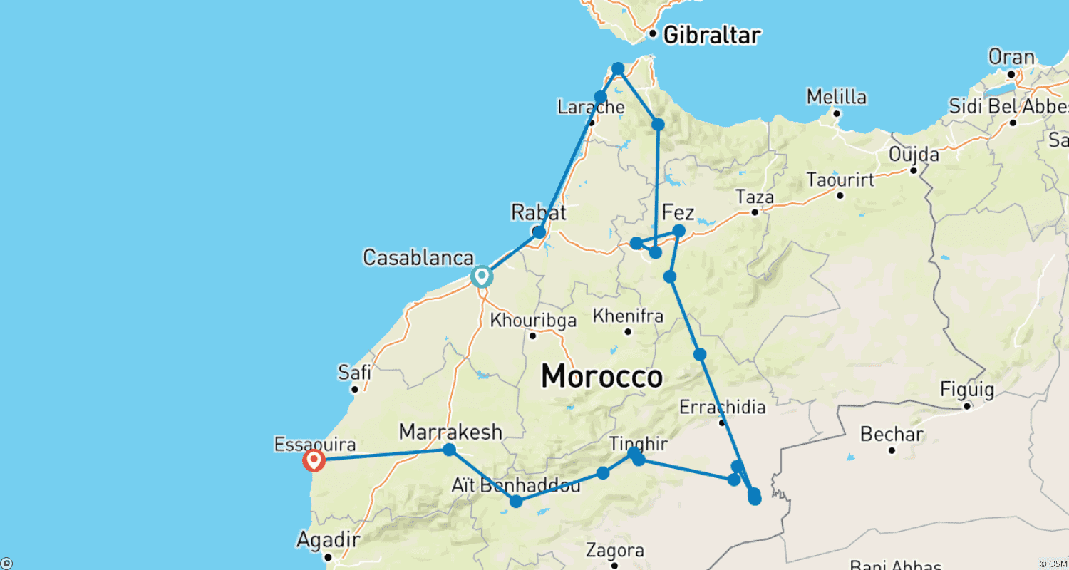 12 Days Discovering Morocco – Private & Unhurriedのルートマップ