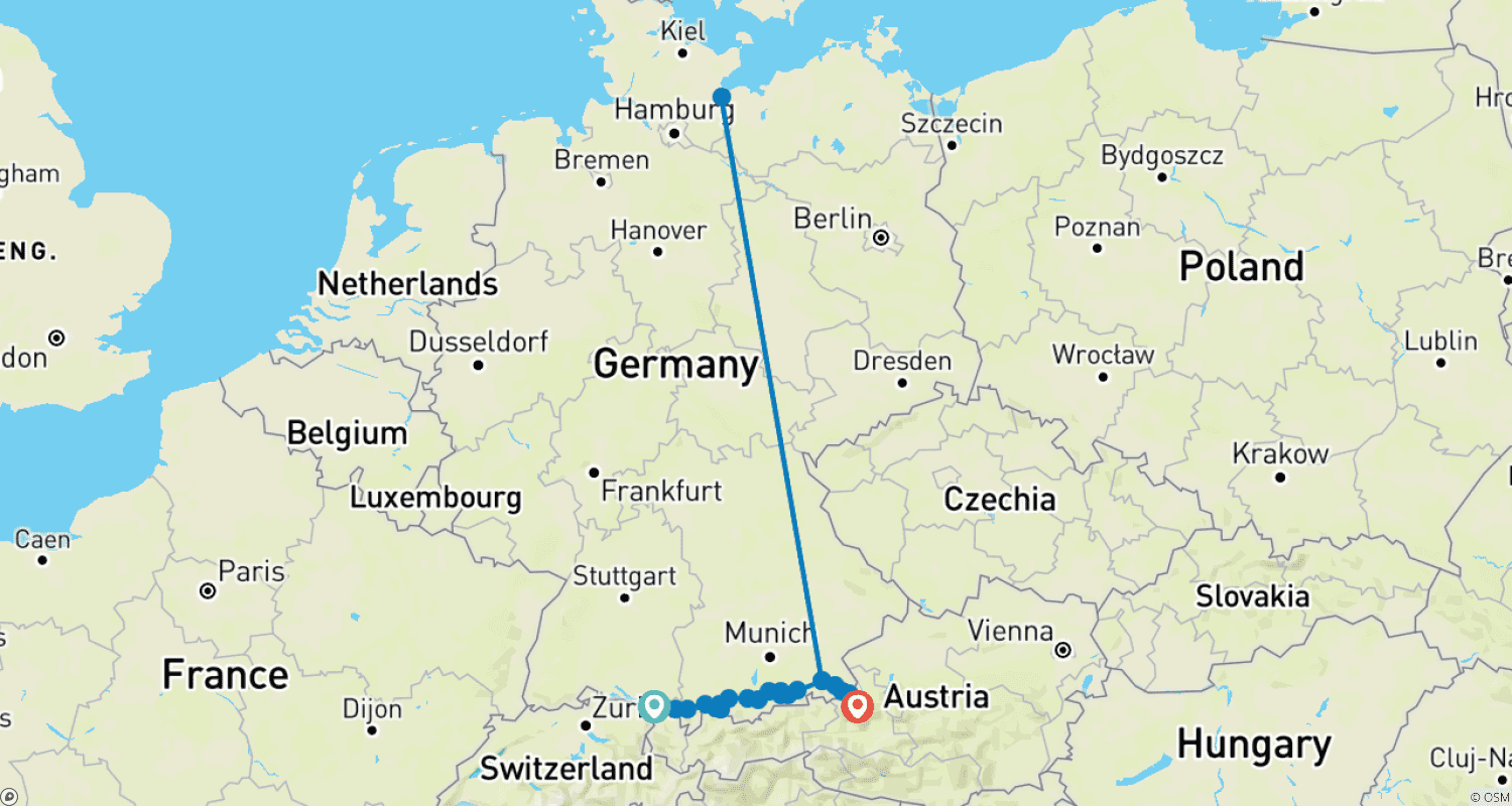 Mapa trasy: Jezioro Bodeńskie – Königssee