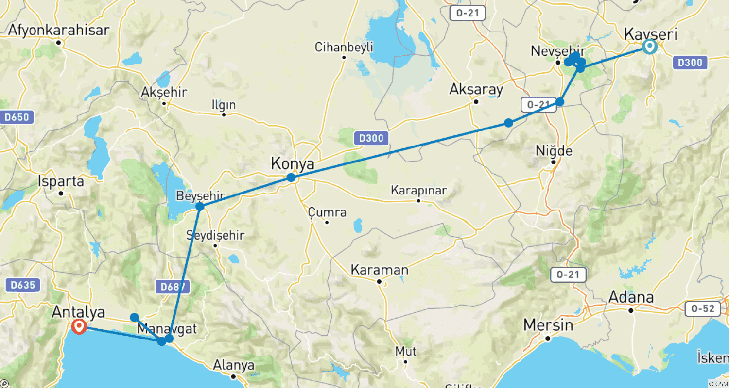 Mapa do percurso de Cappadocia - Guided e-Bike Tour (10 Days)