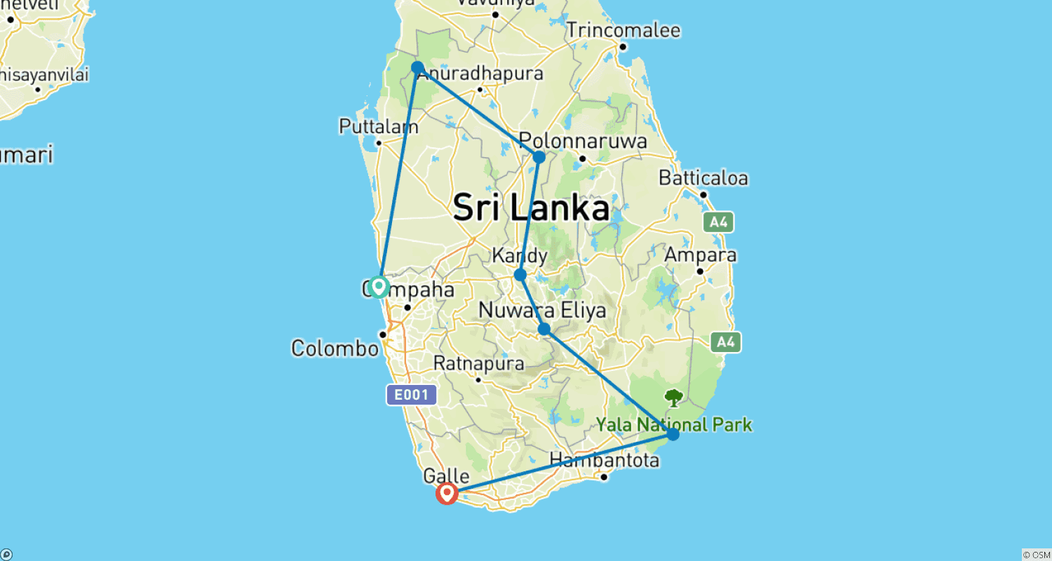 Mapa do percurso de O Selvagem do Sri Lanka em Luxo