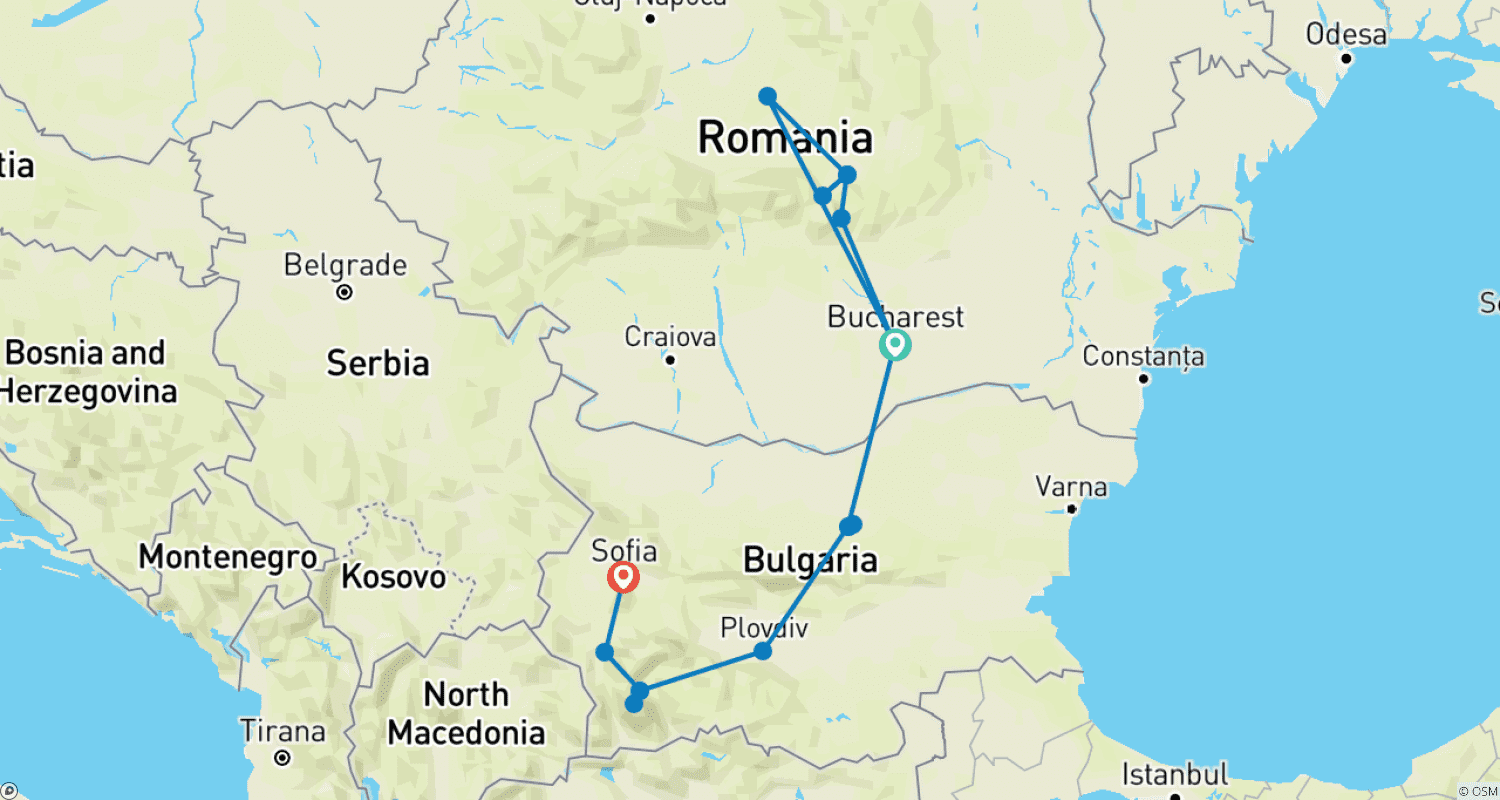 Mapa trasy: Two Countries, One Journey: Romania & Bulgaria by Train