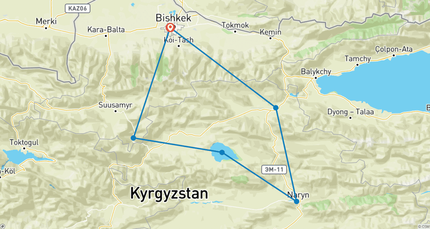 خريطة مسار 7- day Kyrgyzstan Moto Tour