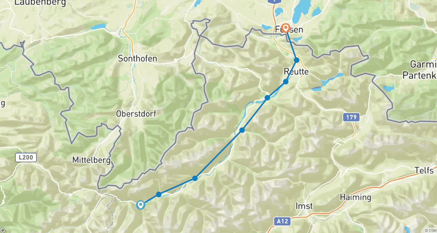 Mapa trasy: Lechweg, Steeg/okolice – Füssen