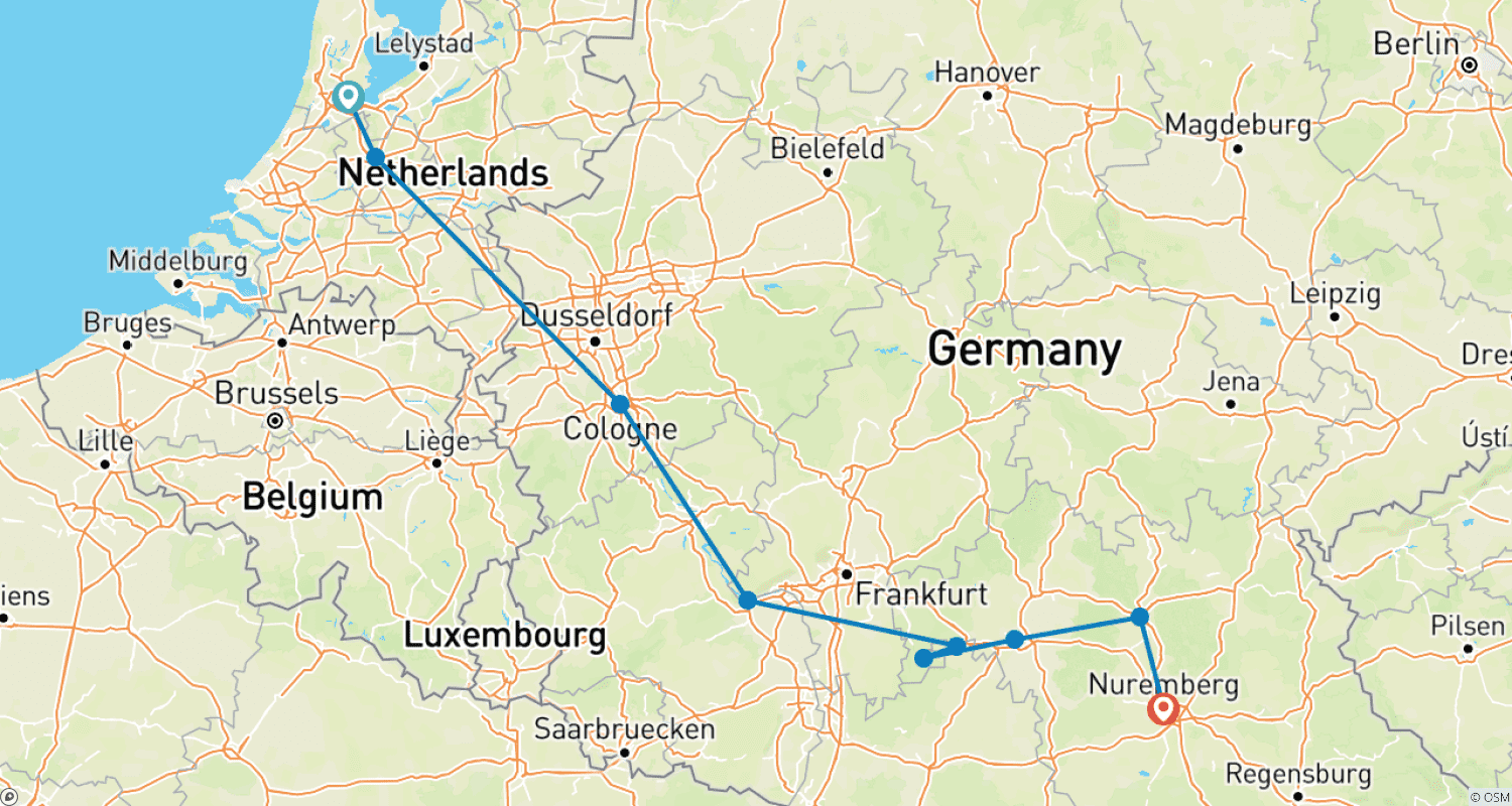 خريطة مسار Three-Rivers Cruise (Amsterdam - Nuremberg)