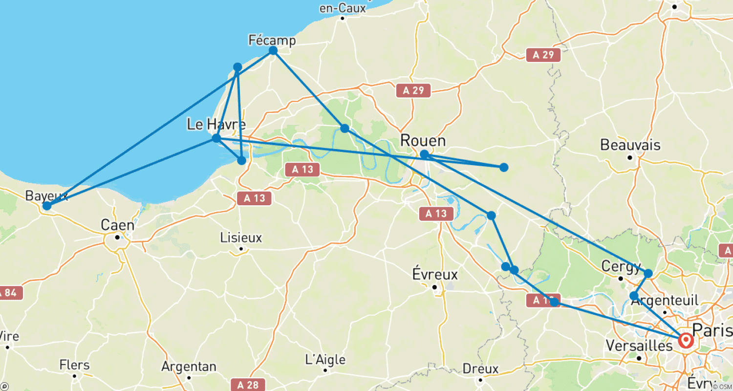 Mapa do percurso de La Belle France: Paris, Normandy and the River Seine (Paris - Paris)