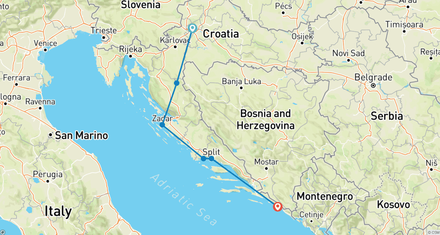 Mapa do percurso de Best of Croatia: 8-Day Small-Group Tour