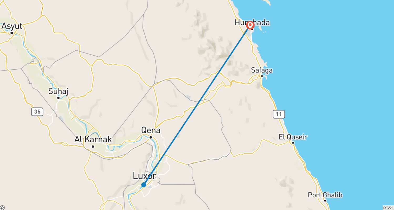 Mapa do percurso de Excursão Privada Excepcional de Dia Inteiro de Hurghada a Luxor: Exploração em 1 Dia