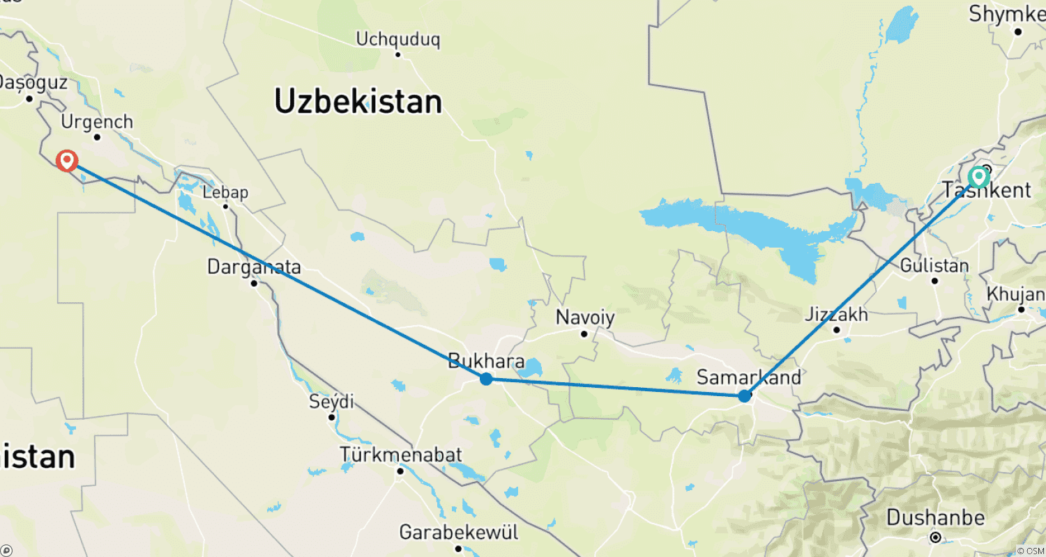 Mapa do percurso de Uzbekistan - Exclusivamente para Mulheres