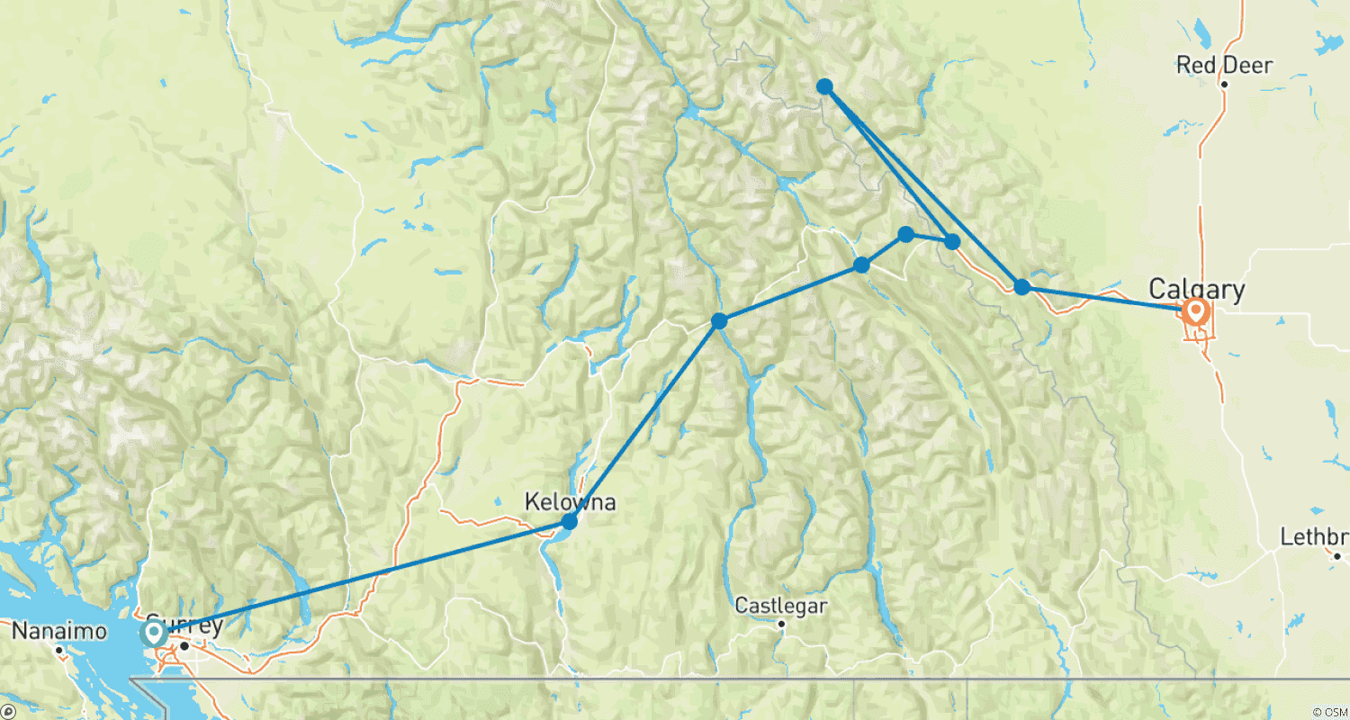 خريطة مسار Rainforest to Rockies Tour: Vancouver to Calgary