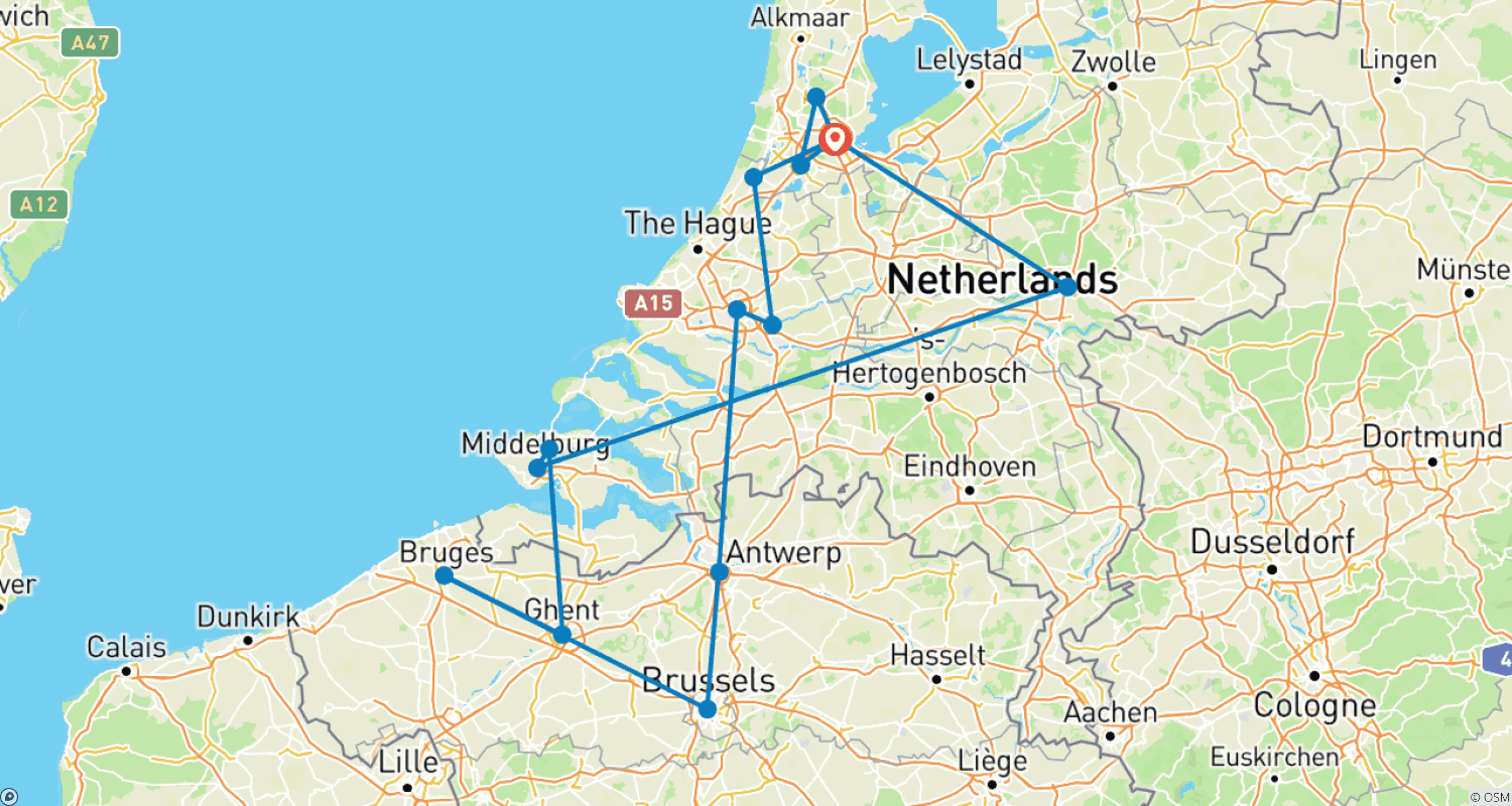 Mapa trasy: Tulipanowa Serenada (Amsterdam - Amsterdam) (15 miejsc docelowych)