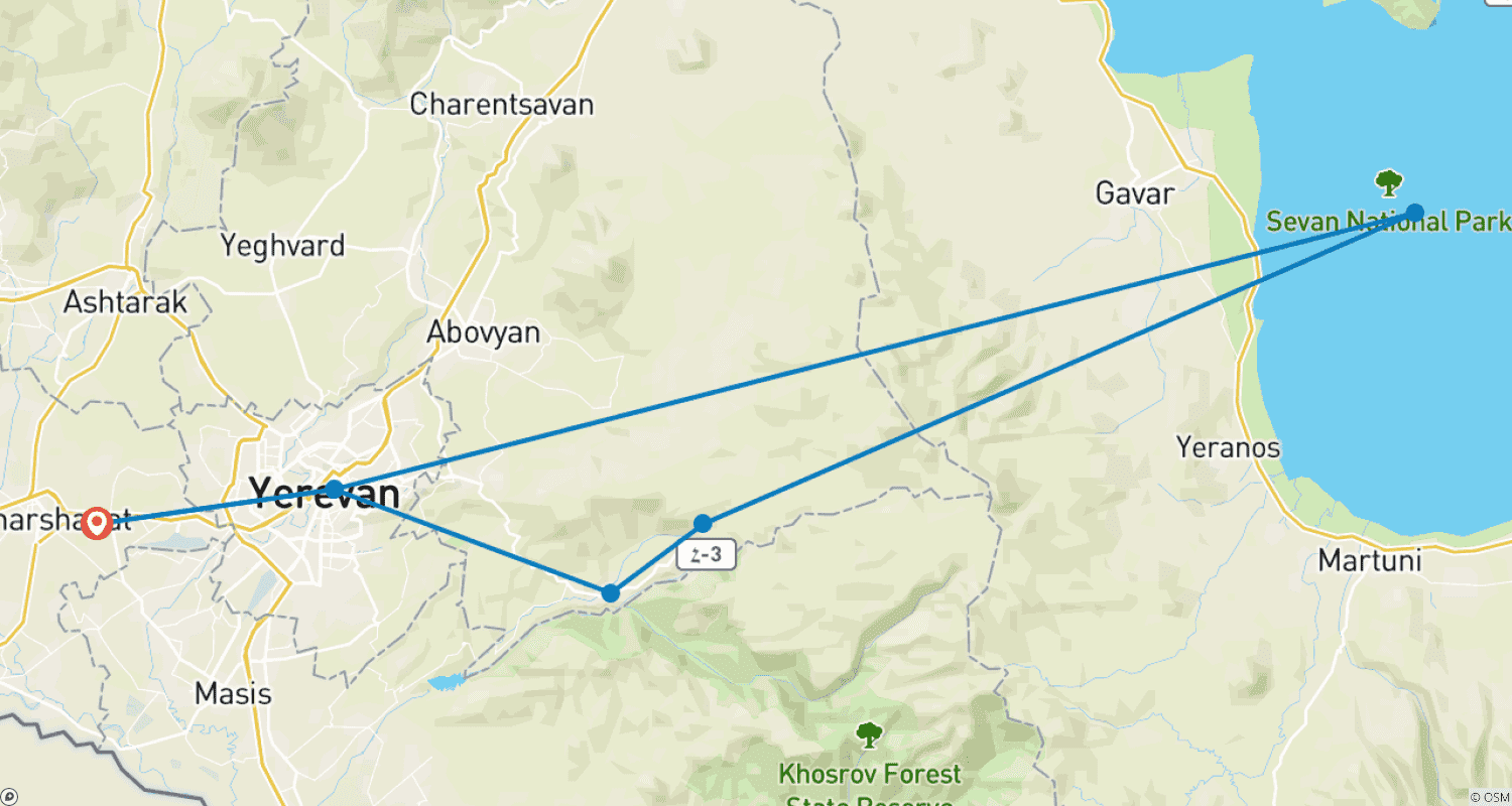 Mapa trasy: Podróż do Armenii: Najlepsze miejsca do odwiedzenia w 4 dni