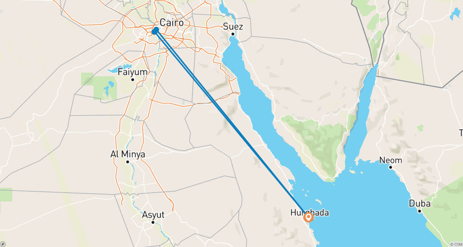 خريطة مسار 6-Day Hurghada & Cairo Tour Package: Red Sea, Pyramids & Safari