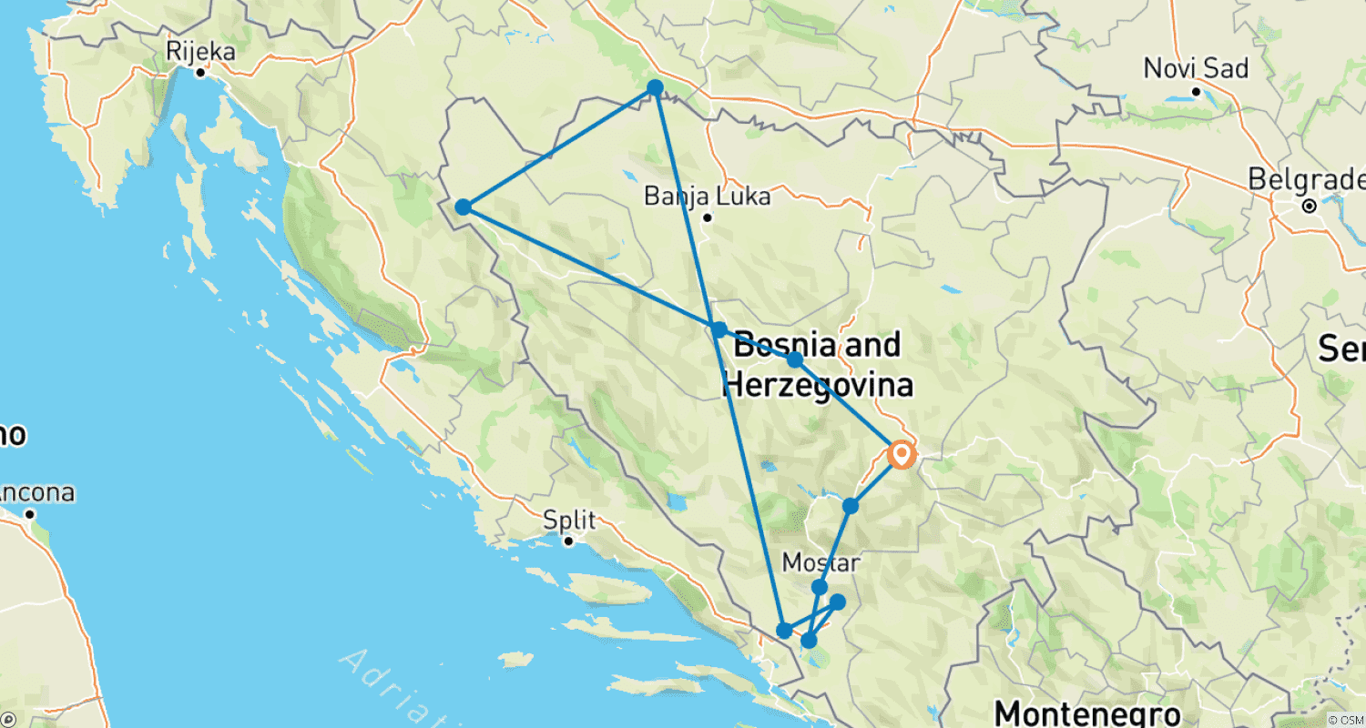 Mapa do percurso de 7 Days Through Bosnia: Nature, History & Culture
