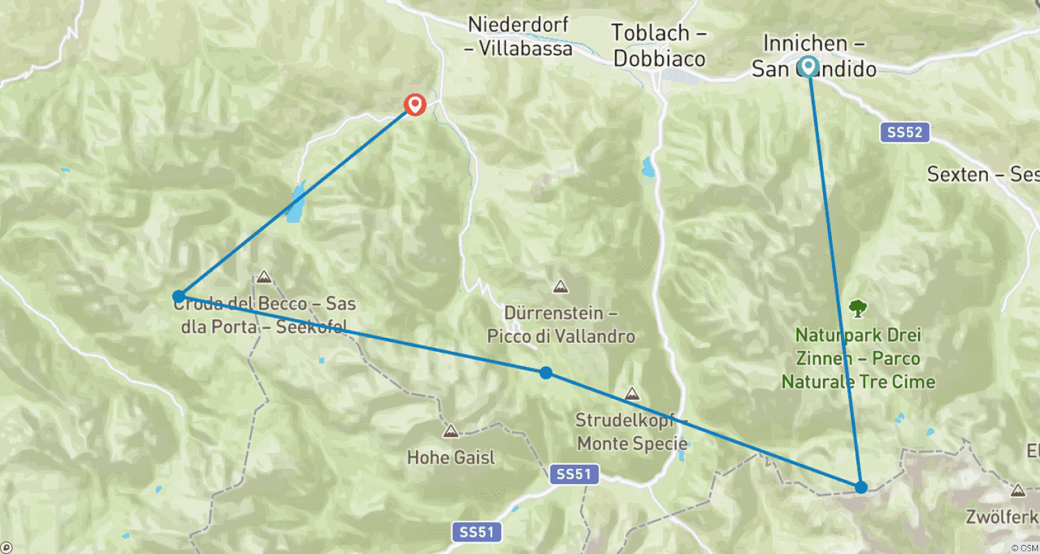 Mapa do percurso de O Melhor das Dolomitas: Do Lago di Misuruna ao Lago di Braies