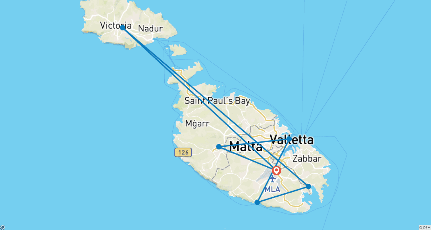 Mapa trasy: Fascynująca Malta Top Deluxe 7 nocy | 8 dni