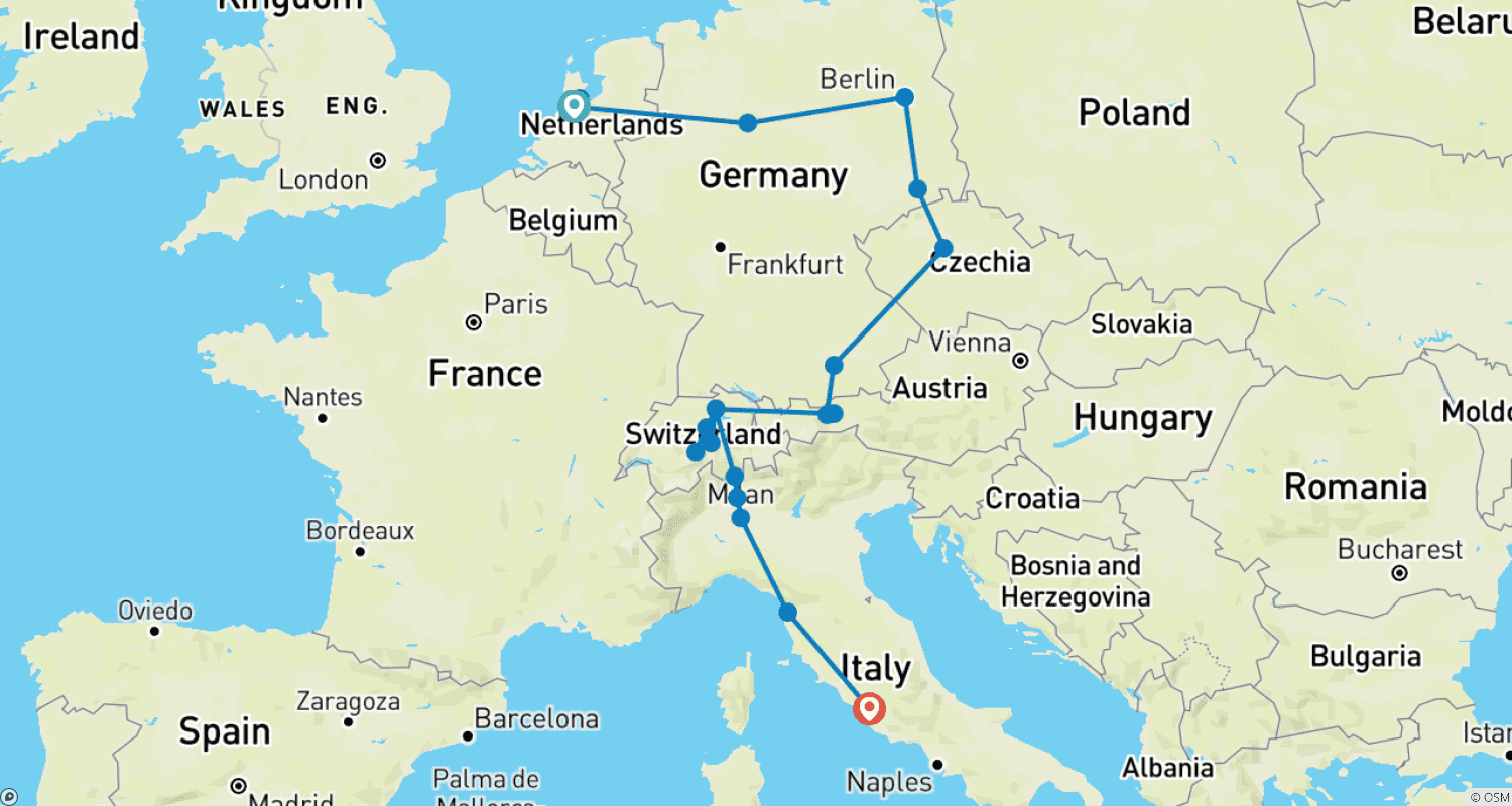 Mapa do percurso de From Amsterdam to Rome GO