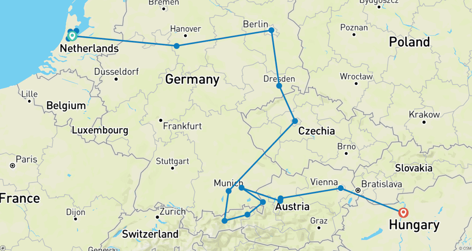 خريطة مسار From Amsterdam to Budapest GO