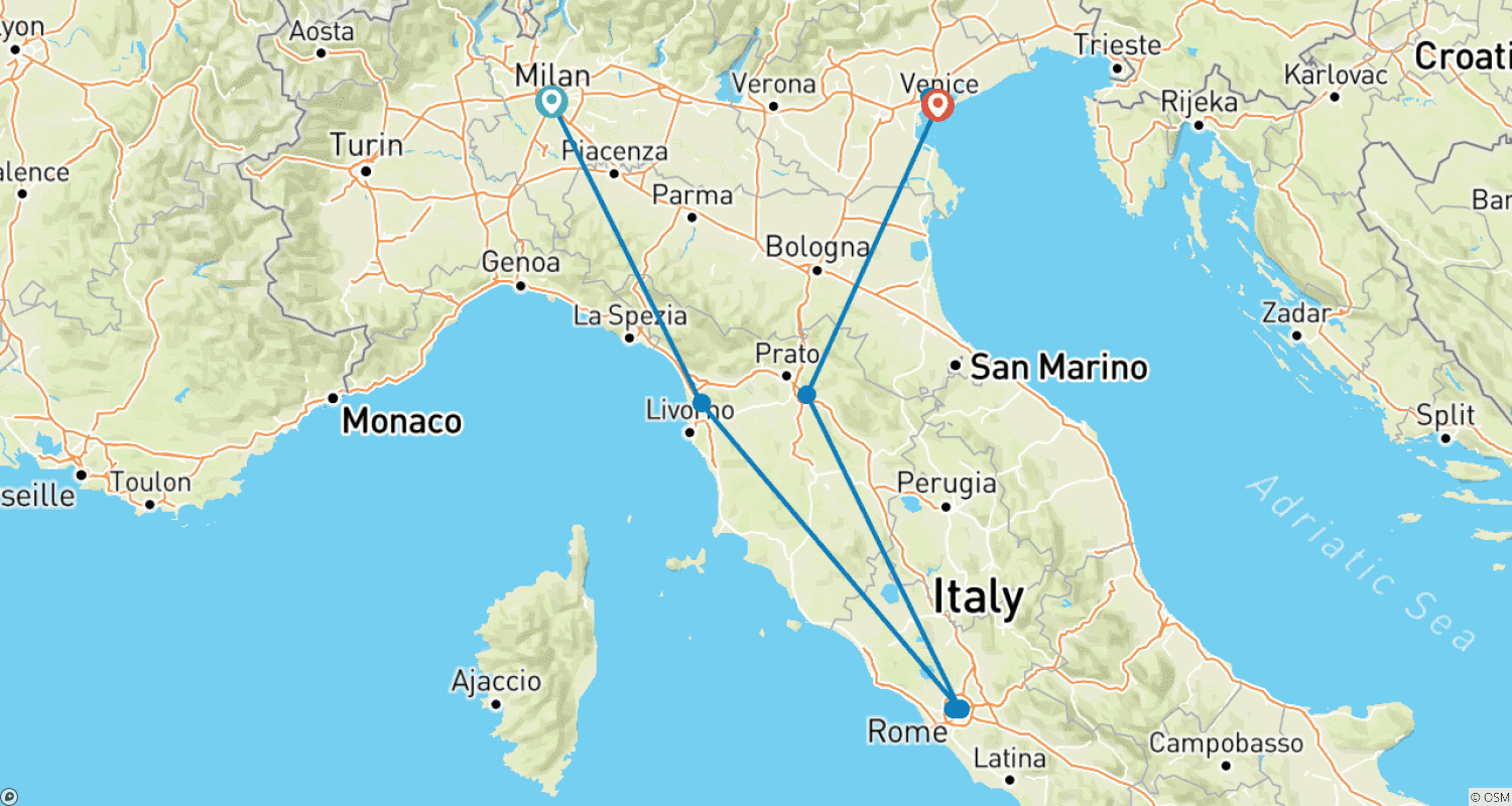 イタリアの魅力GOのルートマップ