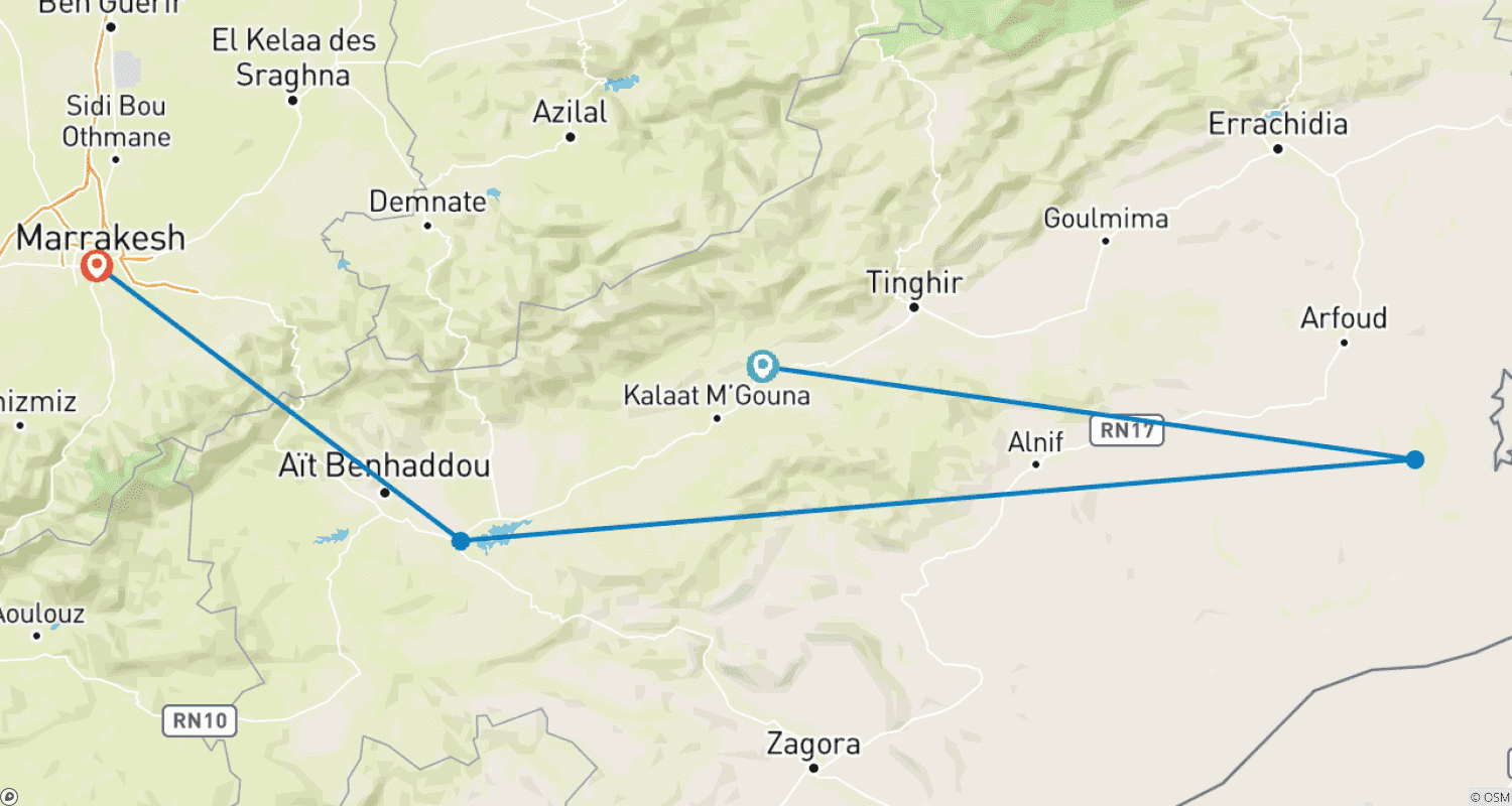 Mapa trasy: 4 Day Sahara Desert Tour From Marrakech