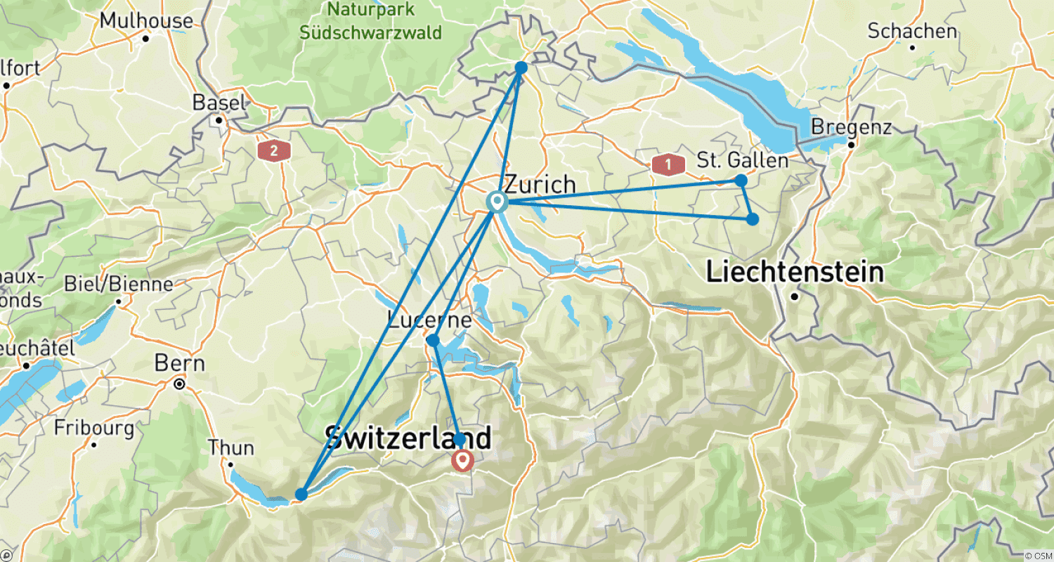 Mapa trasy: Magical Switzerland - 6 Days