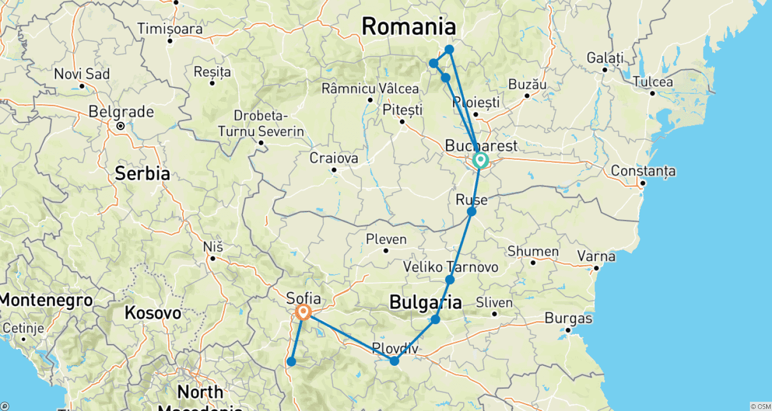 خريطة مسار Castles, Culture & Legends: Bulgaria–Romania Private Tour