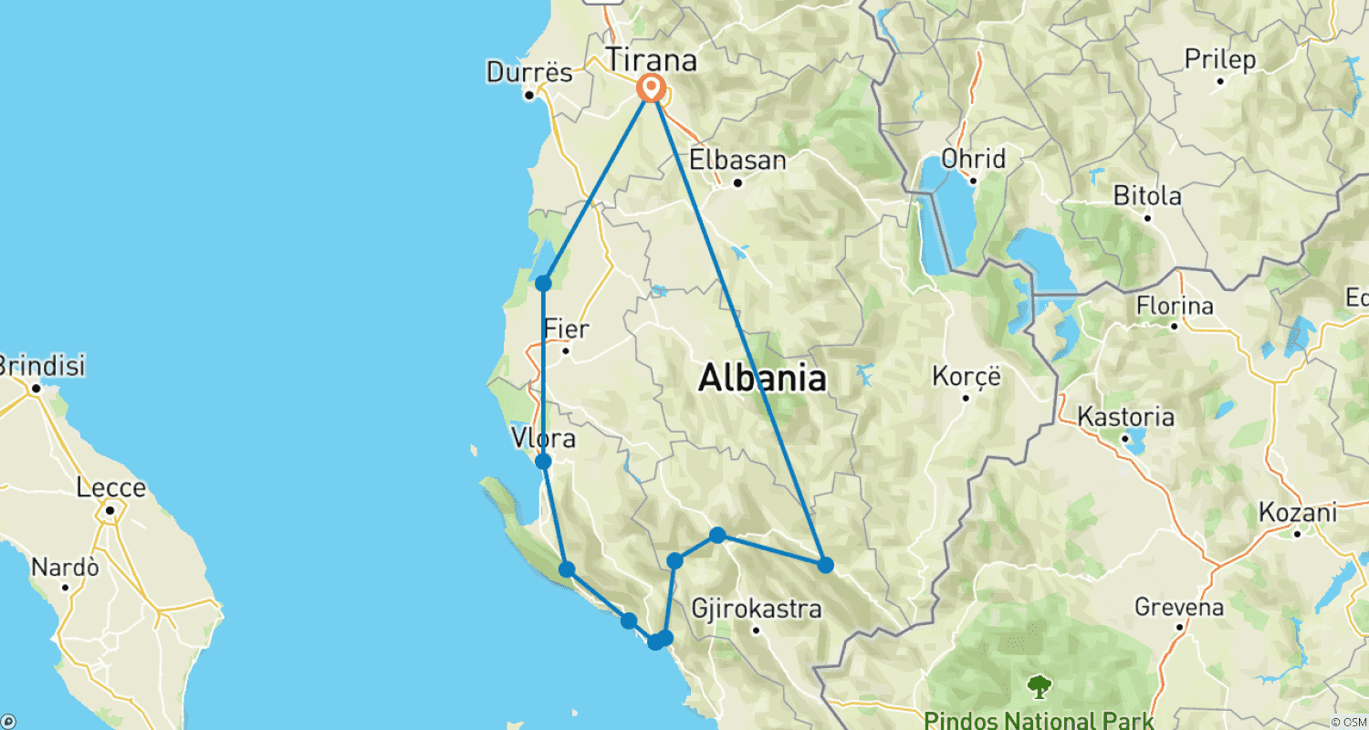 Hiking & Exploring the Albanian Riviera in 9 Daysのルートマップ