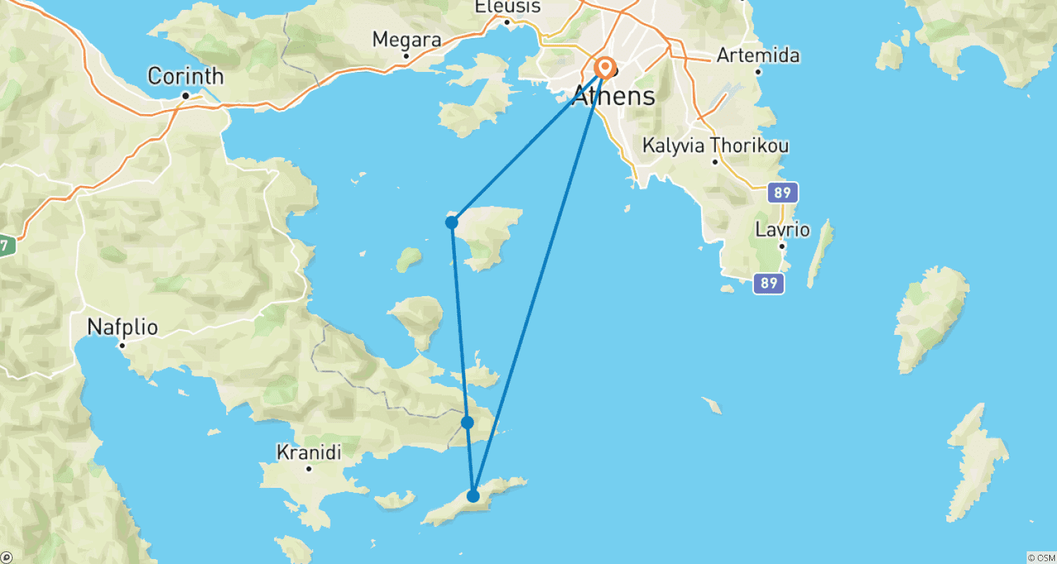 Mapa trasy: Ateny i Wyspowa Ucieczka - 4 dni