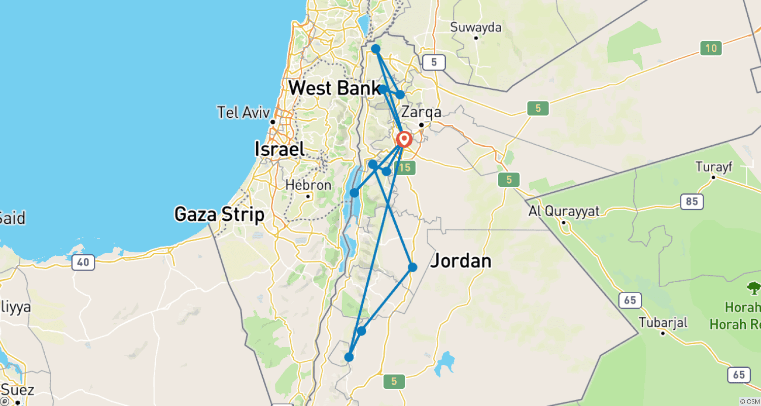 Mapa trasy: Jordania Odkrywca: 5 Nocy - 6 Dni
