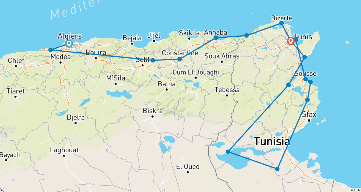Mapa do percurso de Algeria & Tunisia Premium 13 nights | 14 Days