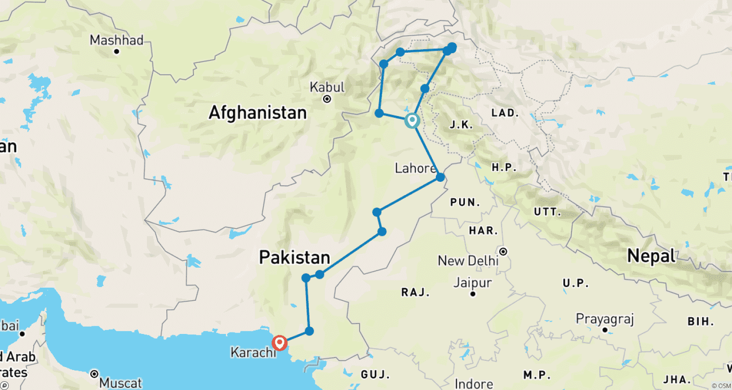 Mapa do percurso de Pakistan Photography Tour